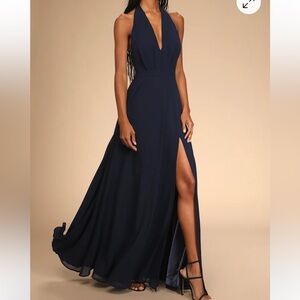 Lulu's “this very moment” Midnight Blue halter Navy Backless Dress ✨worn once✨